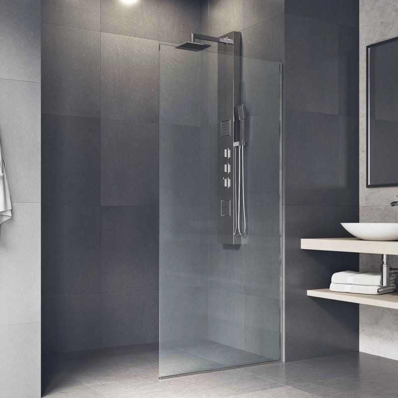 Zenith 34" W x 74" H Fixed Frameless Shower Screen with 3/8" Glass, Stainless Steel Clear