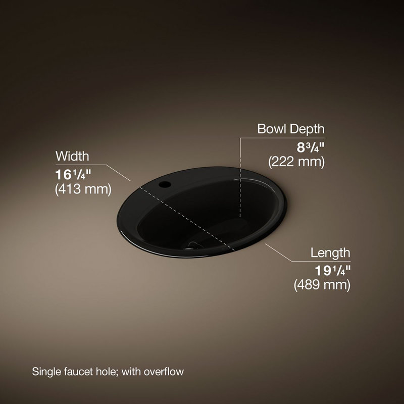 Farmington Metal Oval Drop-In Bathroom Sink with Overflow, Black