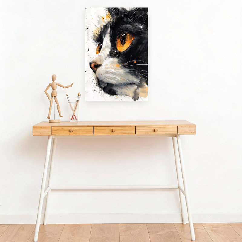 «Curious Cat Profile», art mural contemporain, H 18 po x l 12 po