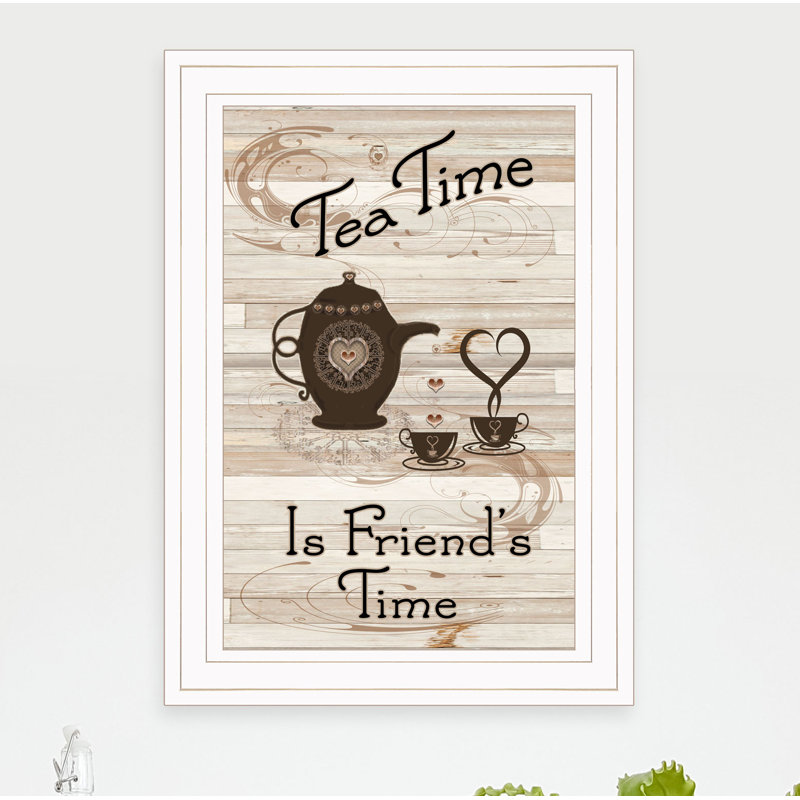 «Tea Time is Friend's Time», art mural encadré pour le salon et la décoration intérieure, Cadre blanc