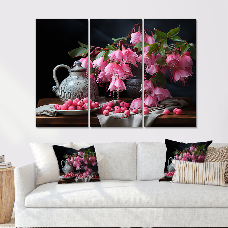 Fuschia bouquet nature morte - ensemble de reproductions d'art mural Fuschia, H 32 po x l 48 po x P 1 po