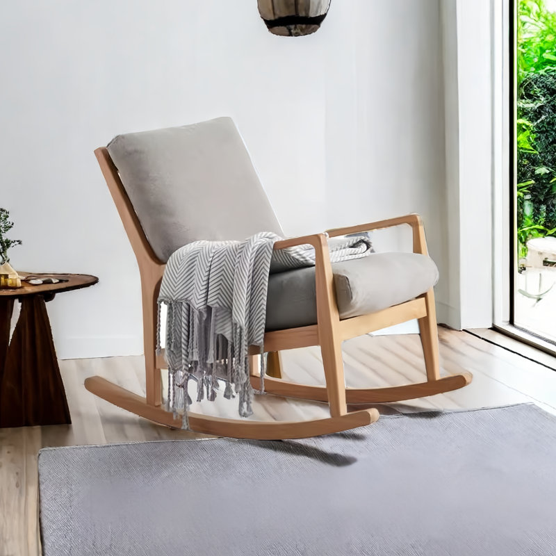 Chaise berçante moderne en bois massif rembourré, Gris