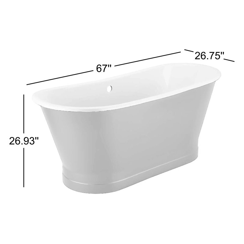 67" Kateryn Cast Iron Freestanding Bateau Tub, Oil Rubbed Bronze, White