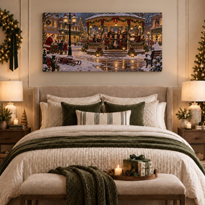 «Santa and Choir Singing in Snowy Town Square Christmas», art mural sur toile
