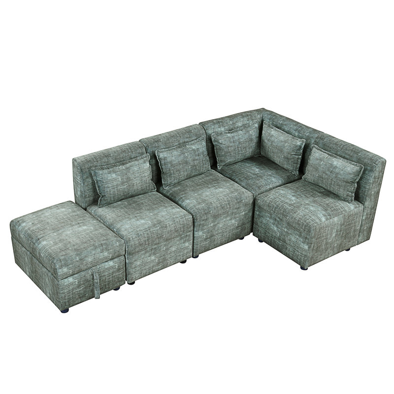 Canapé modulaire rembourré 5 pièces Rekan, Bleu / vert chenille