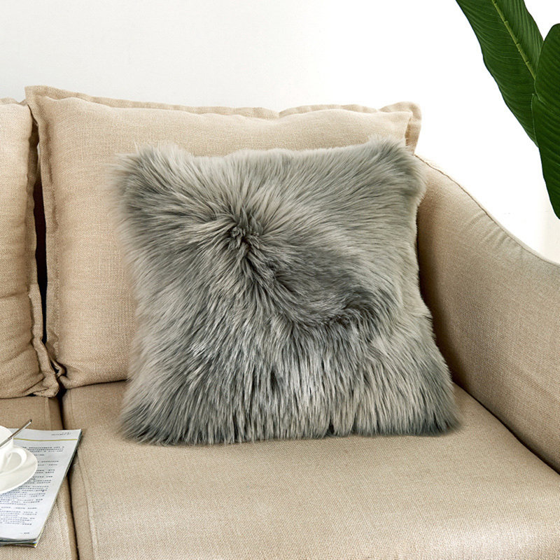 Cristopher Fluffy Faux Fur Cushion Cover, Grey, 50 x 50cm