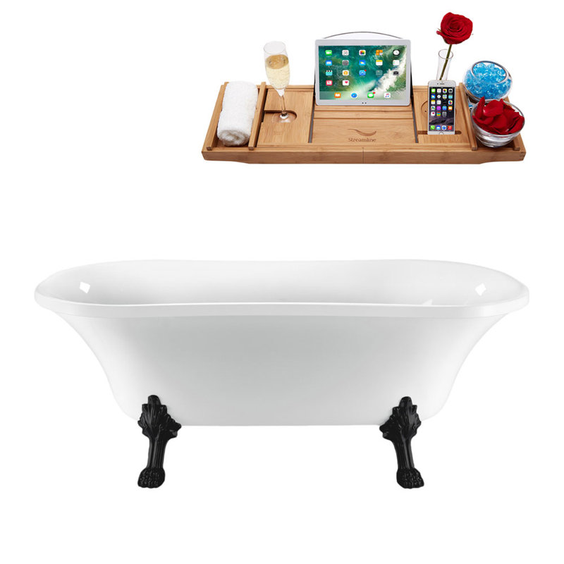 68'' x 33.9'' Soaking Acrylic Bathtub, Matte Black, Brushed Gold