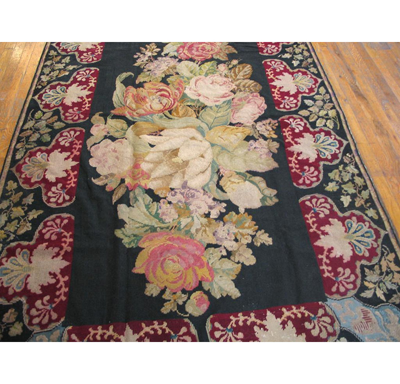 Tapis en laine tissé à plat 1818s Black Roses