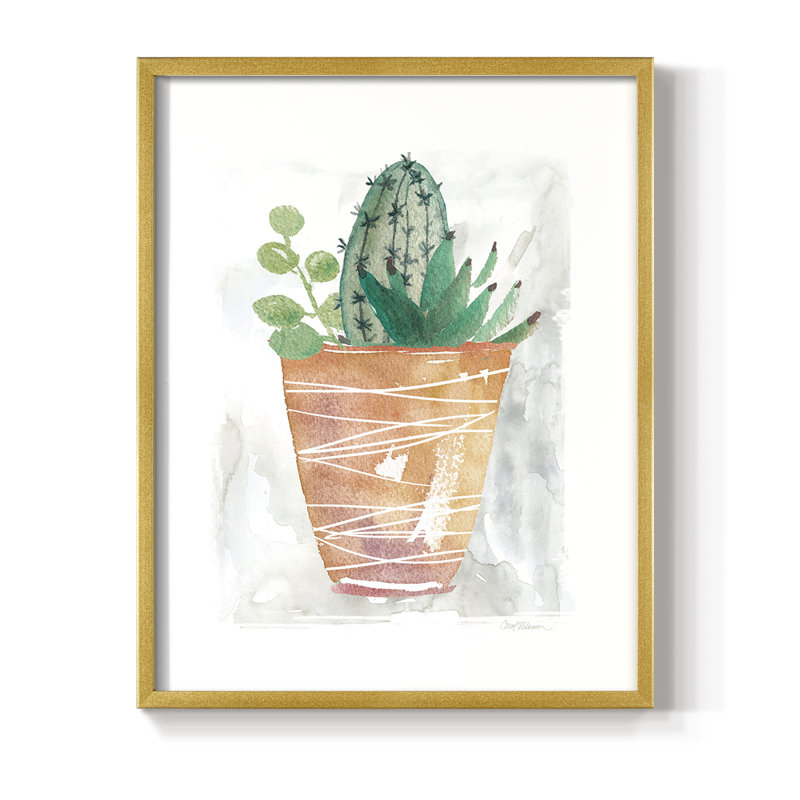 Boho Cactus, reproduction encadrée - bois massif, H 30 po x l 24 po, Doré