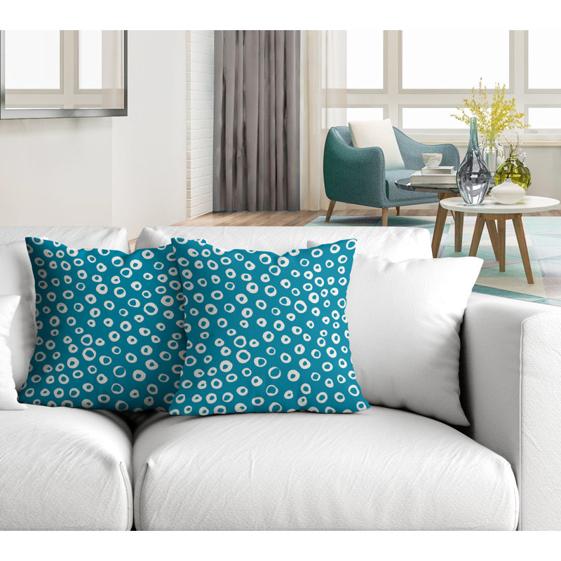 Oreiller carré intérieur / extérieur à pois Tanta, L 15 po x H 15 po, Turquoise