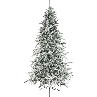 Fraser Hill Farm 9-Ft Slim Mountain Pine Flocked Artificial Christmas Tree with Warm White LED Lights