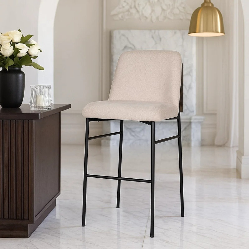 Ery Bar Height Chair Set Of 2, Beige Cushions, Black Metal Frame, Beige