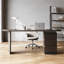 Bureau courbé en bois manufacturé brun noisette + beige avec 3 tiroirs-1858885182