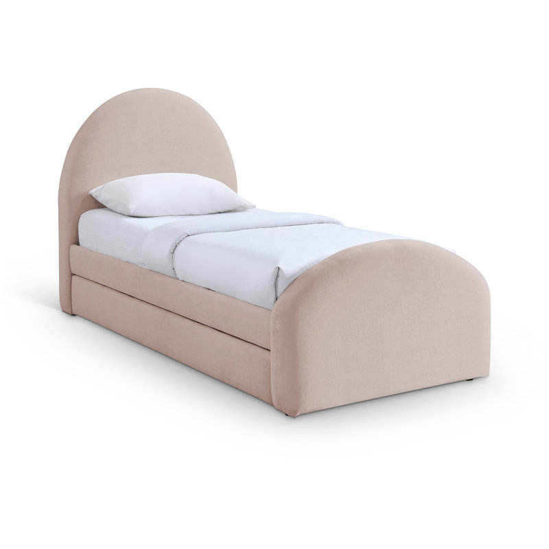 Chiu Chenille Fabric Upholstered Trundle Bed, Pink Chenille Fabric