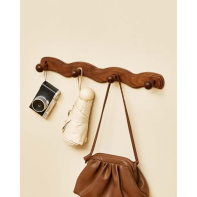Wood Coat Rack Wall Mount - 4Pack Walnut Coat Hooks for Hanging Clothes,Keys, Robes,Purse,Towels,Bags,Backpack, Modern Decorative Wall hooks Heavy Duty Hanger Organizer for Bathroom,Entryway & Bedroom