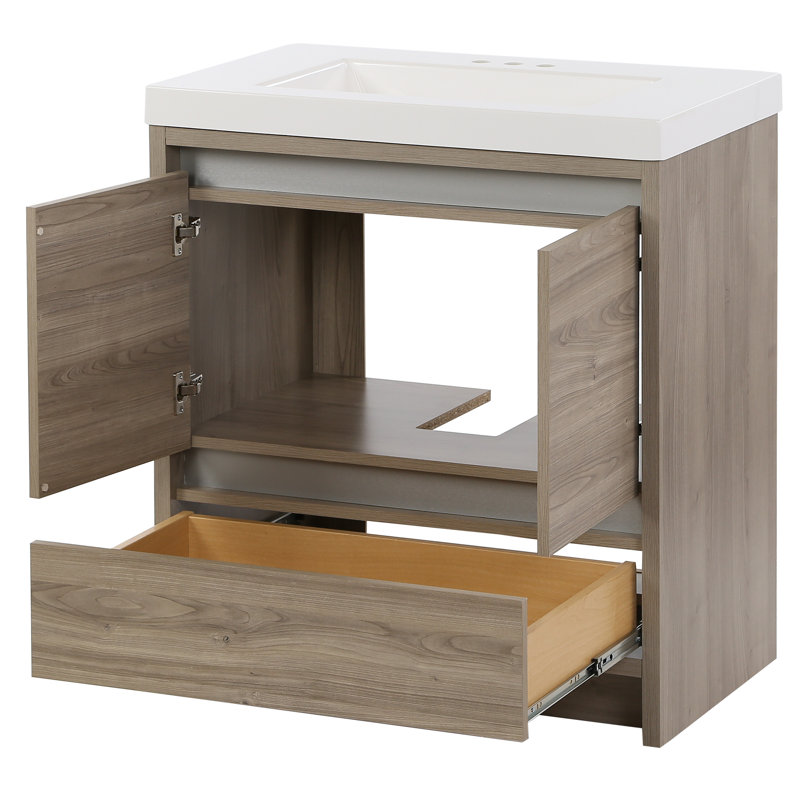 30.5" Single Bathroom Vanity With Cultured Marble Top, Forest Elm