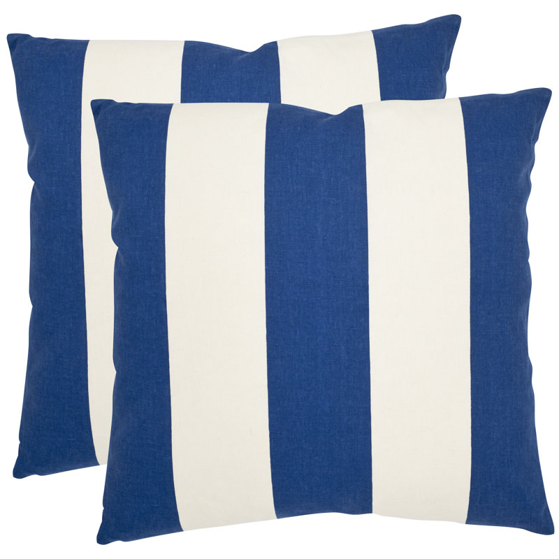 Sally Striped Feather Linen Throw Pillow, 18" x 18", Navy/Blue