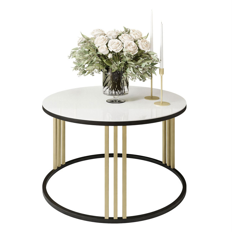 Strock Frame Coffee Table, White Glass, Black/Gold