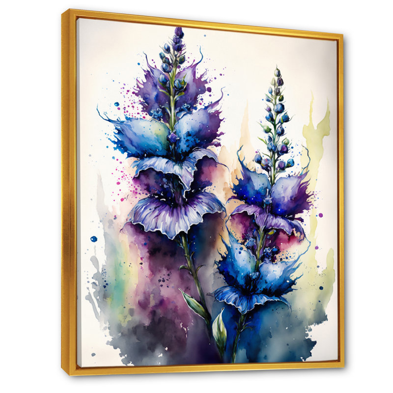«Amily Blue and Purple Delphinium», reproduction sur toile, H 32 po x l 24 po x P 1 po, Toile avec cadre flottant or