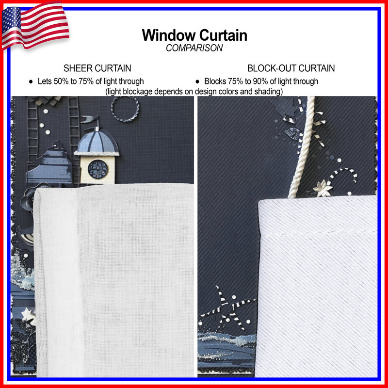 Lighthouse Window Curtains, Nautical Sheer & Blockout Curtains - 1 Panel, Blockout, 50" x 80" - 1 Panel