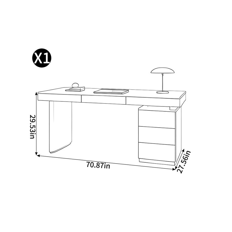 Bureau haut de gamme de style italien, H 29,53 po x l 70,87 po x P 27,56 po