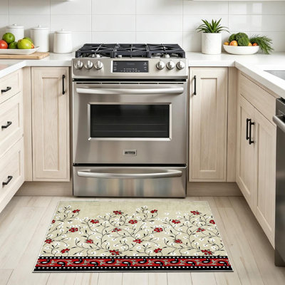 Blue Machine Washable,Horizontal Floral Border Flower Batik Indoor Area Rug