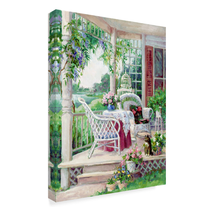 « après-midi on the veranda », reproduction de peinture à l’acrylique sur toile tendue, H 19 po x l 14 po x P 2 po