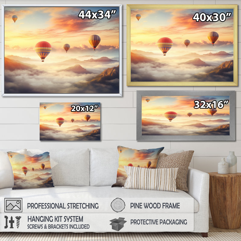 Peach Hot Air Ballon Atmospheric II - Transportation Wall Decor, Cadre photo blanc, H 34 po x l 44 po x P 1,5 po