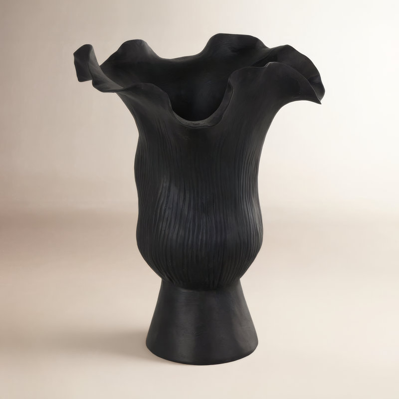 Bia Cole And Ceramic Floral Inspired Abstract Vase With Linear Grooves, Black