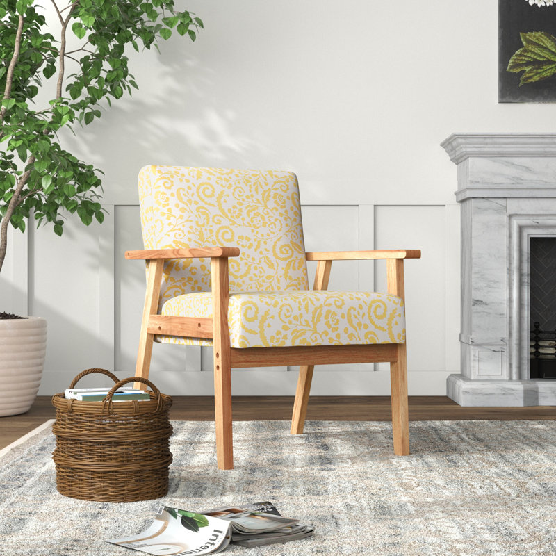 Upholstered Armchair, Yellow Floral 100% Linen