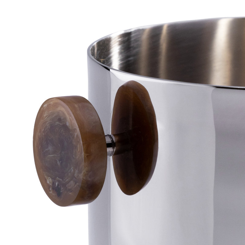 Seau à glace en acier inoxydable Spiga, Nickel avec accent ambré