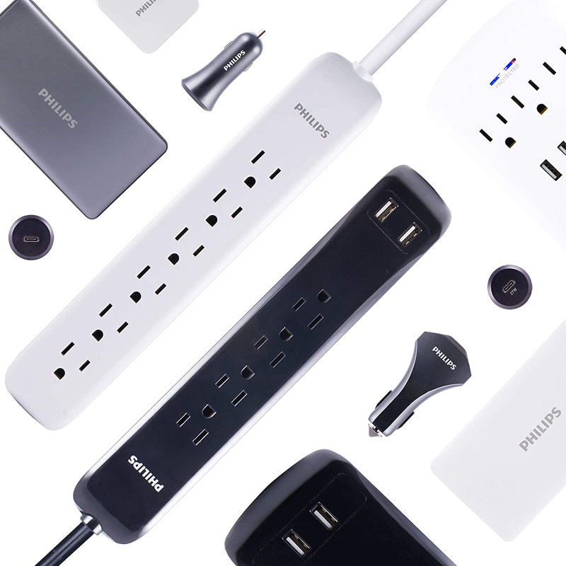 Philips Elite 6-ft 10-Outlet 2-USB-A Surge Protector, 2880J Black, SPP6710BC/37