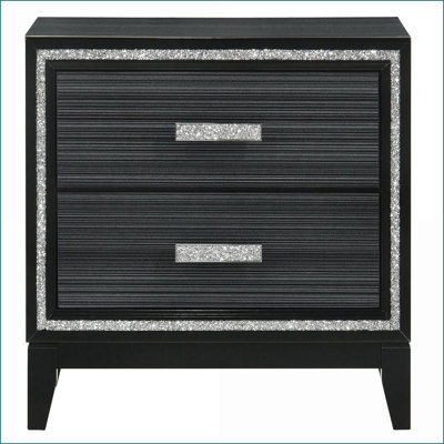 Weathered Black 2-Drawer Modern Glam Nightstand