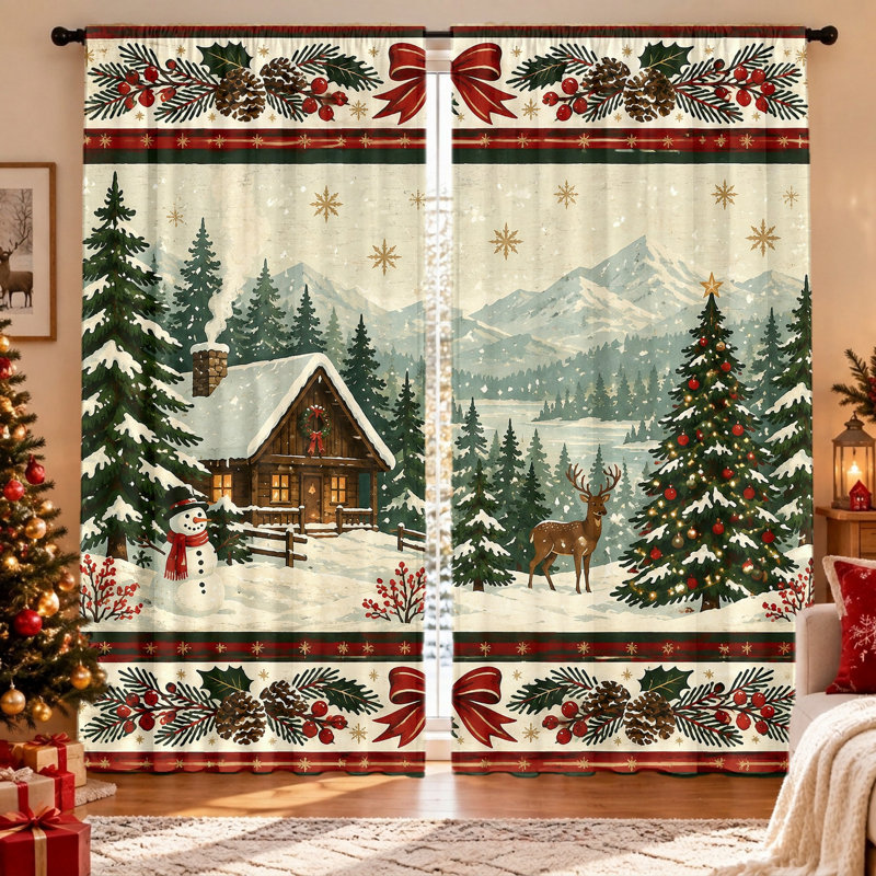 Rideaux de Noël 2 pièces Cozy Winter, L 42 po x H 84 po x 2 pièces