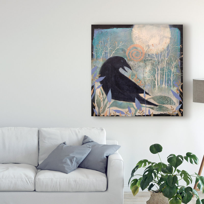 «Crow and Moon», reproduction de peinture acrylique sur toile tendue, H 24 po x l 24 po x P 2 po