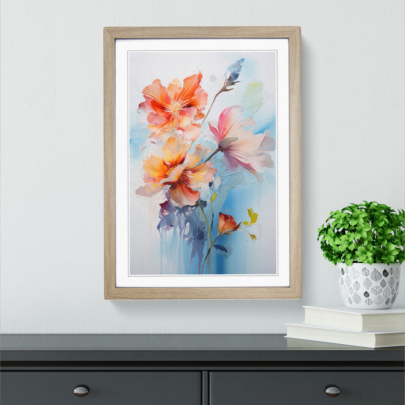Floral Gestural No.3 - Framed Print, Oak Framed, 64cm H x 46cm W