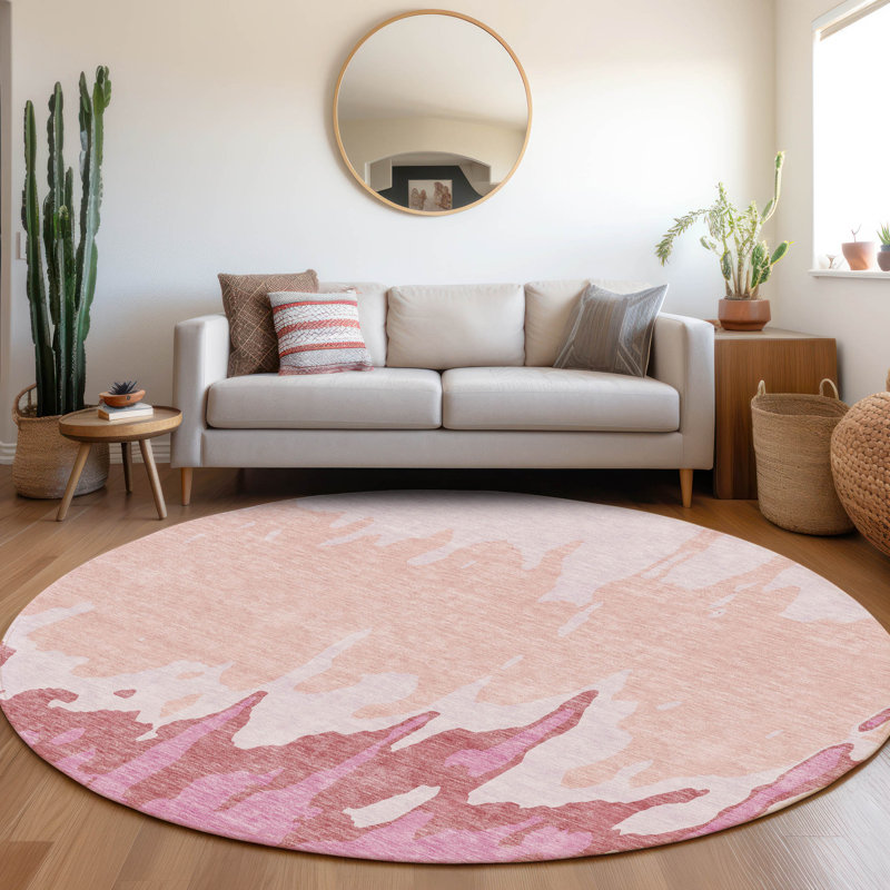 Premium Machine Washable Prisco Blush Rug, Round 8'