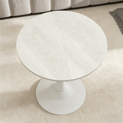 Table basse de 27,6 pouces de style Mid-Century de style moderne, pouvant accueillir 2 à 4 personnes, dotée d'un plateau rond en marbre veiné, parfaite pour divers espaces.