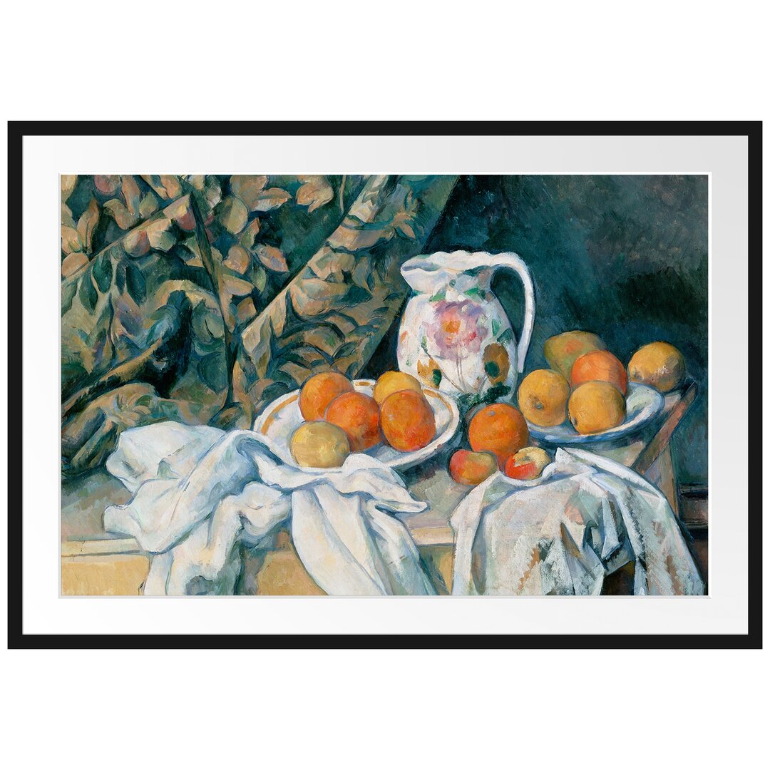 Gerahmter Kunstdruck Still Life with Curtain von Paul Cezanne