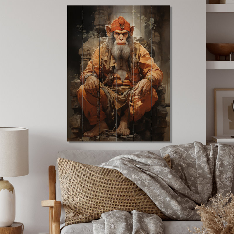 «Hinduisim Art Hanumans Devotion I», reproduction sur bois sans cadre, H 20 po x l 10 po x P 0,78 po