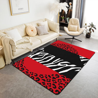 Leopard Print Area Rug 3'X5' Wild Animal Zebra Skin Print Decor Rug Adults Teens Red Black Stripes Heart Rustic Style Non Slip Carpet For Bedside Soda -  Mercer41, 7C85E52408534E3097BBCE1BAE92E96F