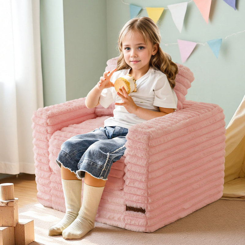 Fauteuil à billes convertible pour enfants, Polyester rose, 13.7*21.6*19.6