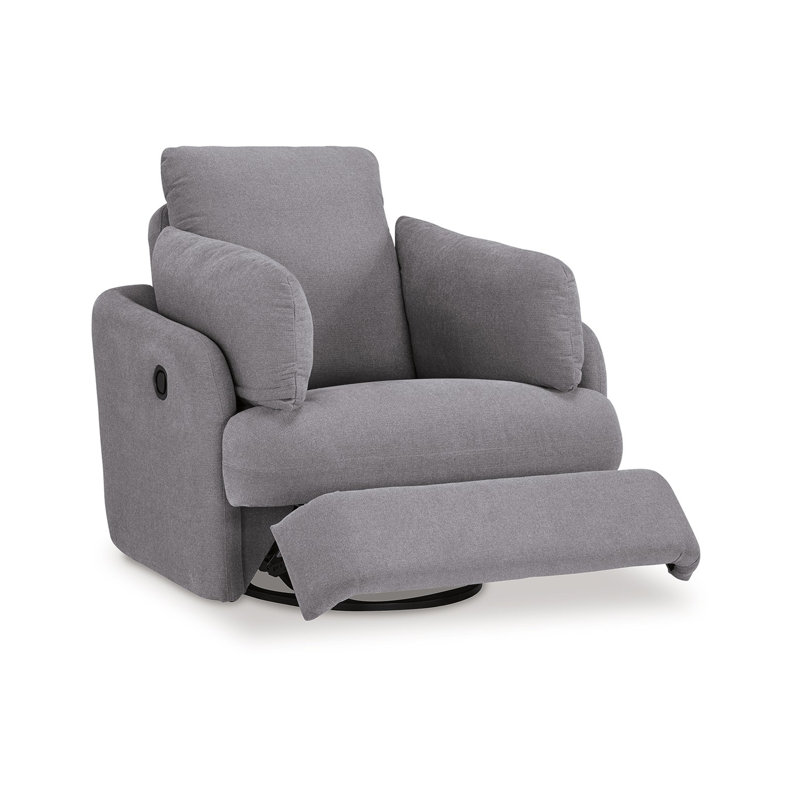Emmett Swivel Manual Glider Recliner Chair, Grey Polyester, 2 Pillows