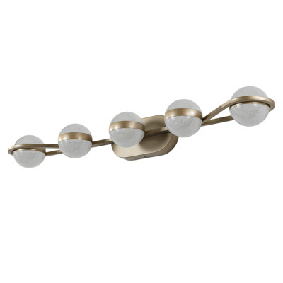 35" Modern Minimalist Bathroom Vanity Light, LED 5 Bulb Crystal Sand Acrylic Shades, Wall Mounted Decorative Lighting Fixture, Suitable For Bathroom Vanity Mirror (Champagne Gold)