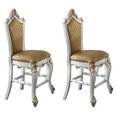 Elegant Counter Height Chairs With Queen Anne Legs And Faux Leather Upholstery