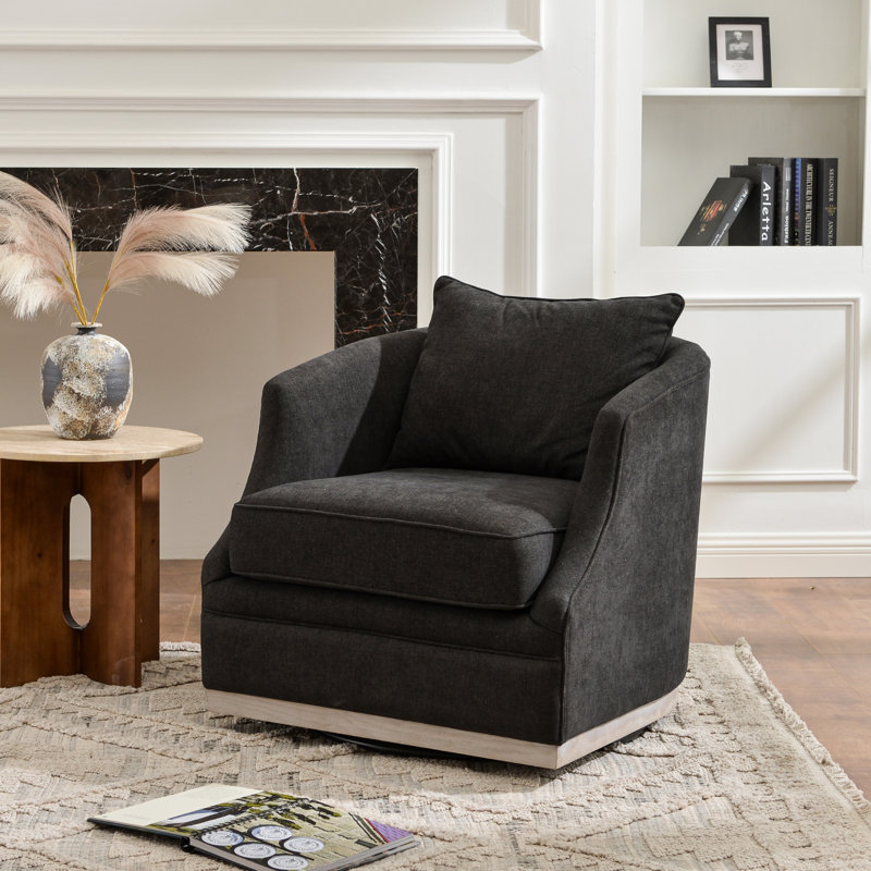 31" Wide Linen Fabric Upholstered Swivel Barrel Chair, Black