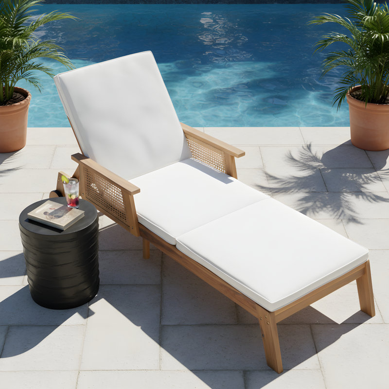 Patio 2-Piece Acacia Wood Chaise Lounge With Wicker Panels & MGO Side Table Set, 1