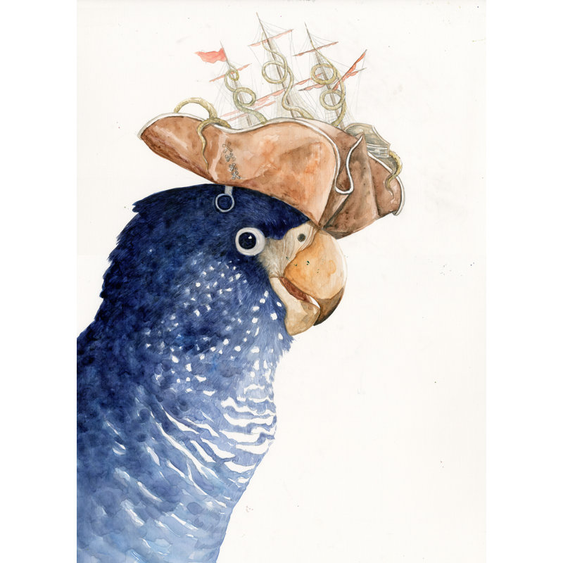 Pirate Parrot - Painting Print, 76cm H x 51cm W, Black Floater Frame