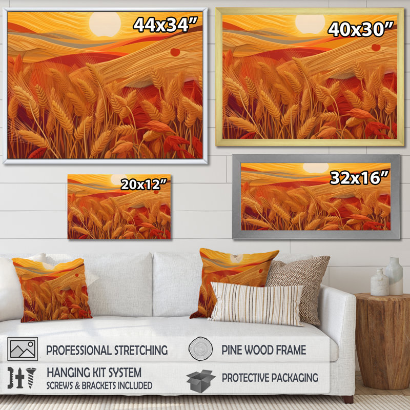 Golden Harvest Cord Field V sur toile, H 16 po x l 32 po x P 1 po, Cadre naturel flottant