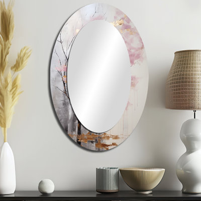 Blossom Tree Whispers Of Pink II - grand miroir mural ovale sur métal